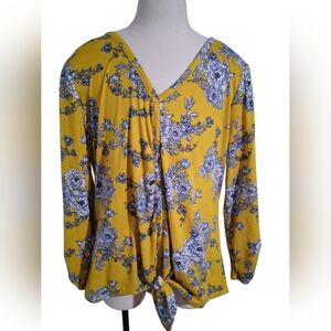 No Boundaries Yellow Floral - Spring - Tie-Front Blouse – Women’s XL